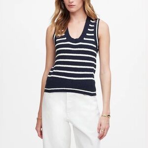 Madewell Blue/White Bouclé-Knit Sweater Tank Vest NWT